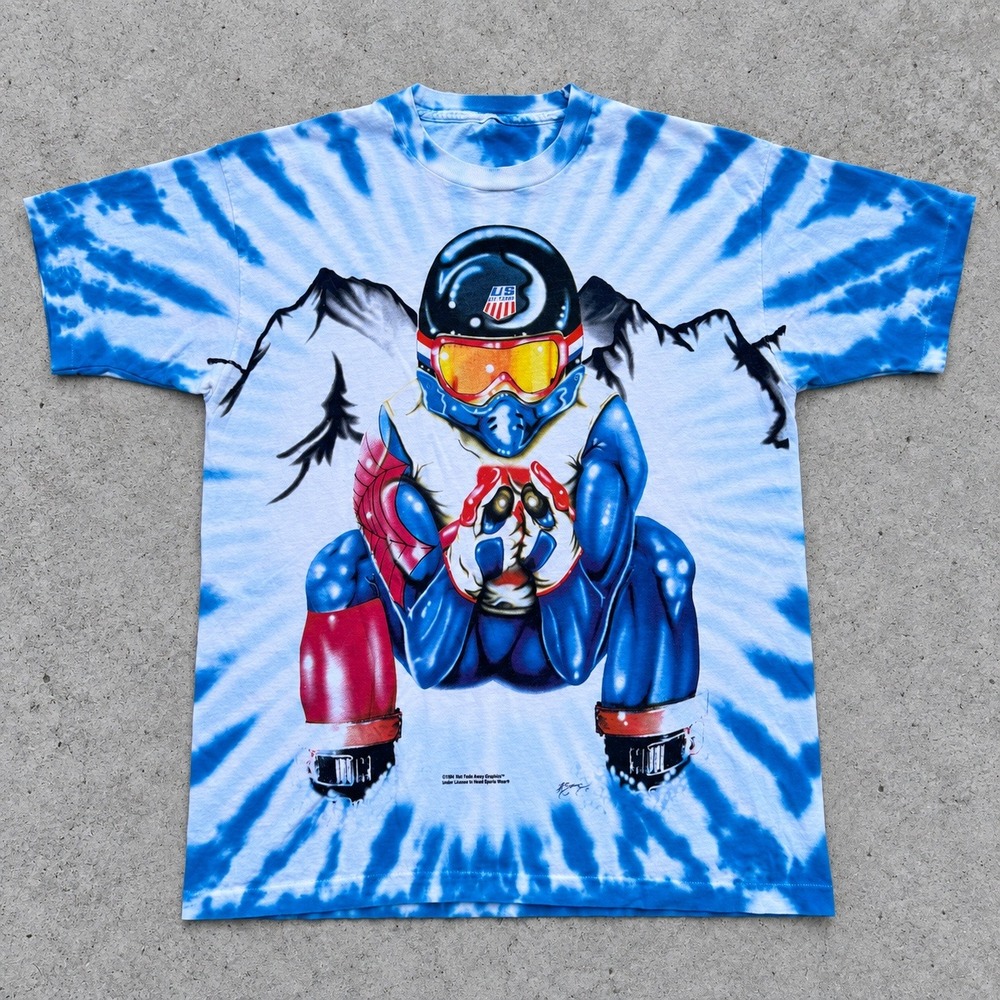 Vintage 90s 1994 US Ski Team Tie Dye T-Shirt Not Fade Away Grateful Dead Blue XL